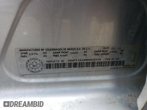 2011 Volkswagen Jetta SE with VIN 3VWPX7AJ4BM659724, listed as a Copart auction lot 52448145 with 235,632 mi miles and Salvage title. Bid and sale history available at DreamBid. Image 13.