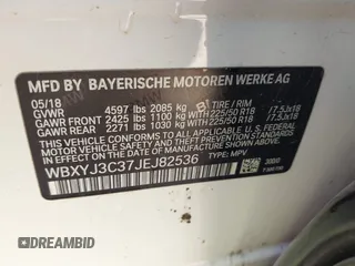2018 BMW X2 sDrive28i z VIN WBXYJ3C37JEJ82536, wystawiony jako IAAI lot #42007039 z przebiegiem 76 626 mil mil oraz . Historia ofert i sprzedaży dostępna na DreamBid. Obrazek 9.