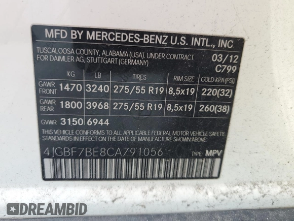 2012 Mercedes-Benz GL 450 with VIN 4JGBF7BE8CA791056, listed as a Copart auction lot 55806055 with 244,972 mi miles and Clean Title. Bid and sale history available at DreamBid. Image 13.