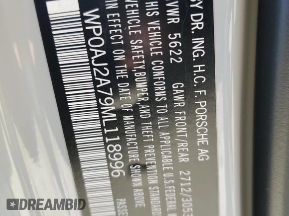 2021 Porsche Panamera with VIN WP0AJ2A79ML118996, listed as a Copart auction lot 60685612 with 18,439 mi miles and . Bid and sale history available at DreamBid. Image 10.