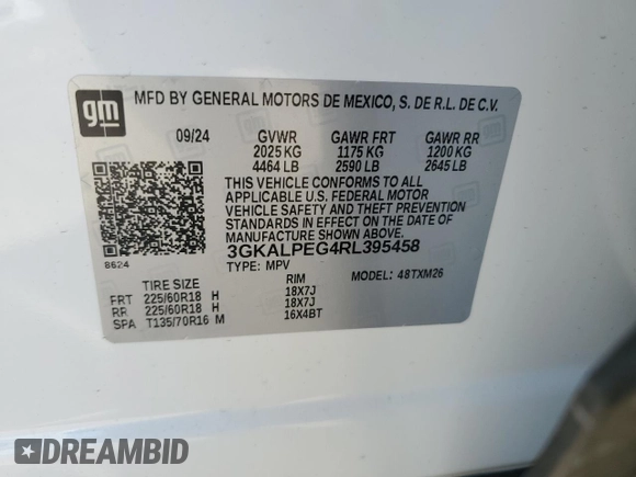 2024 GMC Terrain SLT with VIN 3GKALPEG4RL395458, listed as a Copart auction lot 48535905 with Not provided miles and Salvage title. Bid and sale history available at DreamBid. Image 14.