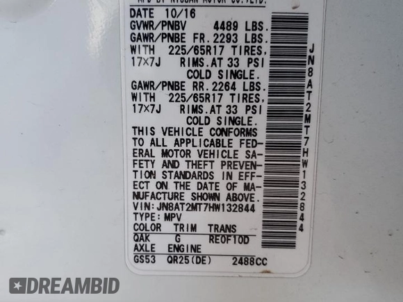 2017 Nissan Rogue S with VIN JN8AT2MT7HW132844, listed as a Copart auction lot 51873665 with 77,664 mi miles and Salvage Title. Bid and sale history available at carsss.com. Image 14.