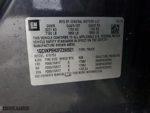2015 Chevrolet Silverado 1500 Work Truck with VIN 1GCVKPEH2FZ390921, listed as a Copart auction lot 85017634 with 139,144 mi miles and Salvage Title. Bid and sale history available at carsss.com. Image 12.