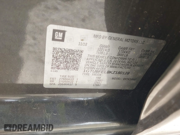 2019 GMC Sierra 1500 Denali z VIN 1GTU9FEL8KZ180128, wystawiony jako IAAI lot #42028488 z przebiegiem 78 015 mil mil oraz . Historia ofert i sprzedaży dostępna na DreamBid. Obrazek 9.