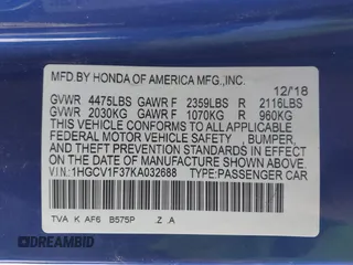 2019 Honda Accord Sport with VIN 1HGCV1F37KA032688, listed as a IAAI auction lot 42090157 with 117,762 mi miles and . Bid and sale history available at DreamBid. Image 9.