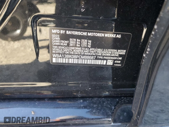 2023 BMW 5 Series M550i xDrive z VIN WBA13BK08PCM88687, wystawiony jako Copart lot #88633545 z przebiegiem Nie podano mil oraz Szkoda całkowita • Salvage title. Historia ofert i sprzedaży dostępna na DreamBid. Obrazek 15.