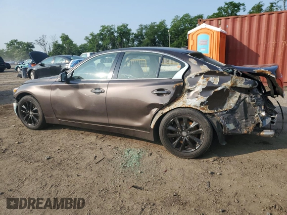 2014 Infiniti Q50 Premium with VIN JN1BV7ARXEM680167, listed as a Copart auction lot 59702095 with 108,196 mi miles and Salvage title. Bid and sale history available at DreamBid. Image 2.