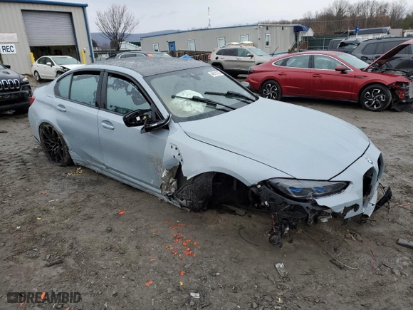 2023 BMW M3 Competition xDrive with VIN WBS43AY02PFP75791, listed as a Copart auction lot 46810125 with 0 mi miles and Salvage Title. Bid and sale history available at carsss.com. Image 4.