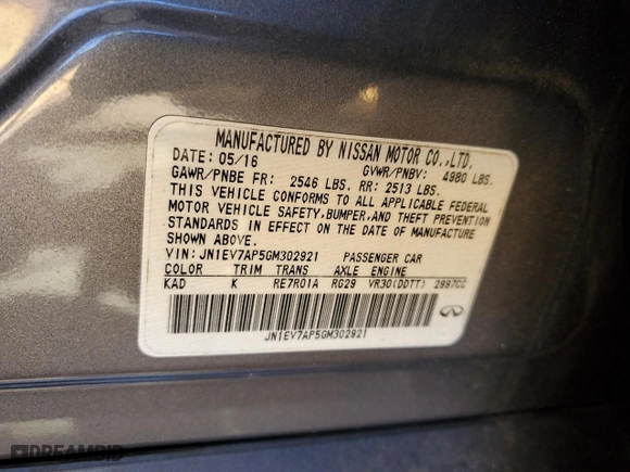 2016 Infiniti Q50 3.0t Premium with VIN JN1EV7AP5GM302921, listed as a Copart auction lot 86820974 with 0 mi miles and Salvage Title. Bid and sale history available at carsss.com. Image 12.