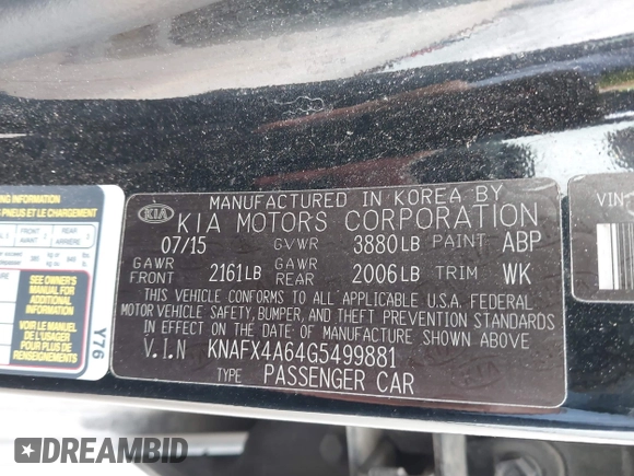 2016 Kia Forte LX with VIN KNAFX4A64G5499881, listed as a IAAI auction lot 42068921 with 122,596 mi miles. Bid and sale history available at carsss.com. Image 9.