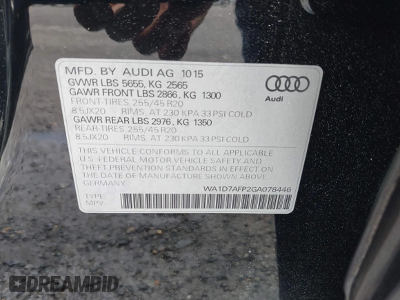 2016 Audi Q5 Premium Plus с VIN WA1D7AFP2GA078446, выставлен на аукционе IAAI как лот 42246286 с пробегом 200 000 миль миль и . История ставок и продаж доступна на DreamBid. Изображение 9.