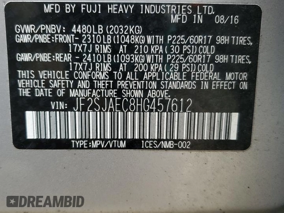 2017 Subaru Forester Premium with VIN JF2SJAEC8HG457612, listed as a Copart auction lot 48426095 with 99,157 mi miles and Salvage Title. Bid and sale history available at carsss.com. Image 13.