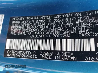 2020 Toyota Prius LE with VIN JTDL9RFU1L3017703, listed as a IAAI auction lot 42277379 with 25,593 mi miles and . Bid and sale history available at DreamBid. Image 9.
