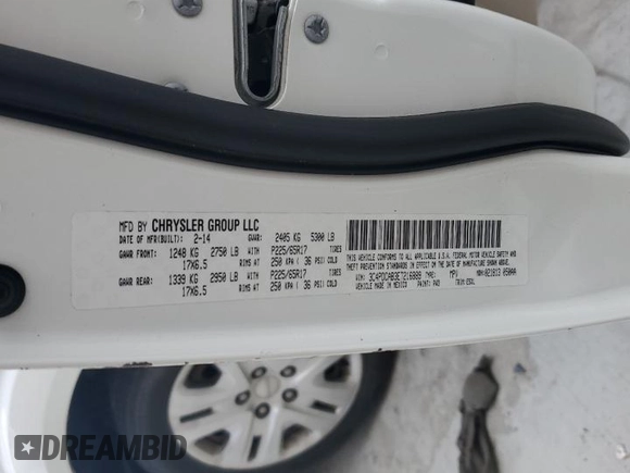 2014 Dodge Journey American Value with VIN 3C4PDCAB3ET216889, listed as a Copart auction lot 60874265 with 117,508 mi miles and Salvage title. Bid and sale history available at DreamBid. Image 14.