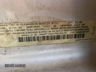 2007 Volkswagen Jetta 2.5 with VIN 3VWPF71K27M076135, listed as a Copart auction lot 61903465 with 248,202 mi miles and Salvage title. Bid and sale history available at DreamBid. Image 12.