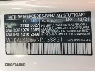 2022 Mercedes-Benz C 300 с VIN W1KAF4GB5NR038821, выставлен на аукционе Copart как лот 53915585 с пробегом 54 601 миль миль и Списание • Salvage title. История ставок и продаж доступна на DreamBid. Изображение 12.
