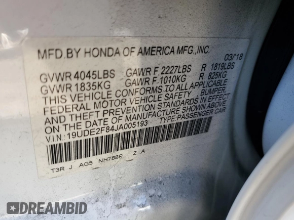2018 Acura ILX Premium z VIN 19UDE2F84JA005193, wystawiony jako Copart lot #69123884 z przebiegiem Nie podano mil oraz Szkoda całkowita • Salvage title. Historia ofert i sprzedaży dostępna na DreamBid. Obrazek 14.