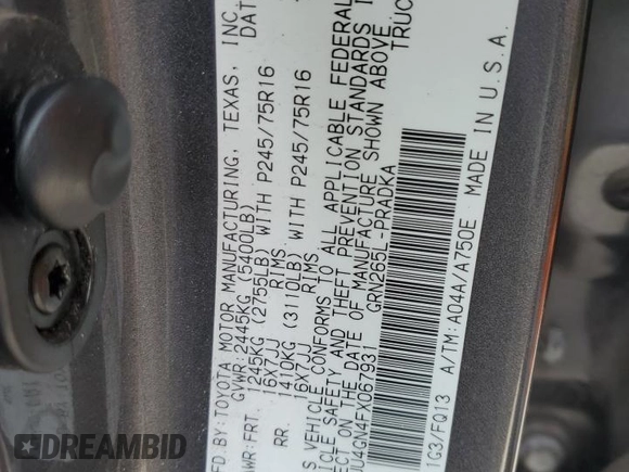 2015 Toyota Tacoma PreRunner with VIN 5TFJU4GN4FX067931, listed as a Copart auction lot 64411005 with 178,271 mi miles and Salvage title. Bid and sale history available at DreamBid. Image 12.