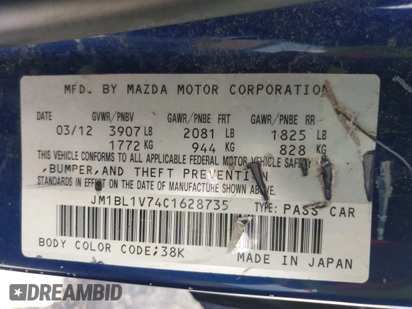 2012 Mazda 3 i Touring с VIN JM1BL1V74C1628735, выставлен на аукционе IAAI как лот 42681703 с пробегом 147 758 миль миль и . История ставок и продаж доступна на DreamBid. Изображение 9.