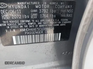 2012 Hyundai Elantra Limited with VIN KMHDH4AE5CU388816, listed as a IAAI auction lot 41817870 with 136,547 mi miles. Bid and sale history available at carsss.com. Image 9.