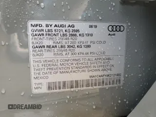 2019 Audi SQ5 Prestige with VIN WA1C4AFY4K2121992, listed as a Copart auction lot 76126963 with 38,926 mi miles and . Bid and sale history available at DreamBid. Image 13.