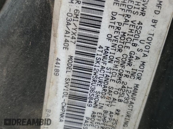1994 Toyota Camry z VIN 4T1SK12W5RU365849, wystawiony jako Copart lot #44363565 z przebiegiem 226 124 mil mil oraz Szkoda całkowita • Salvage title. Historia ofert i sprzedaży dostępna na DreamBid. Obrazek 12.