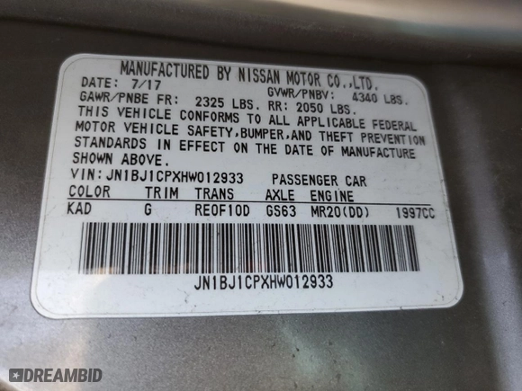 2017 Nissan Rogue Sport SV with VIN JN1BJ1CPXHW012933, listed as a Copart auction lot 52464315 with 0 mi miles and Salvage Title. Bid and sale history available at carsss.com. Image 14.