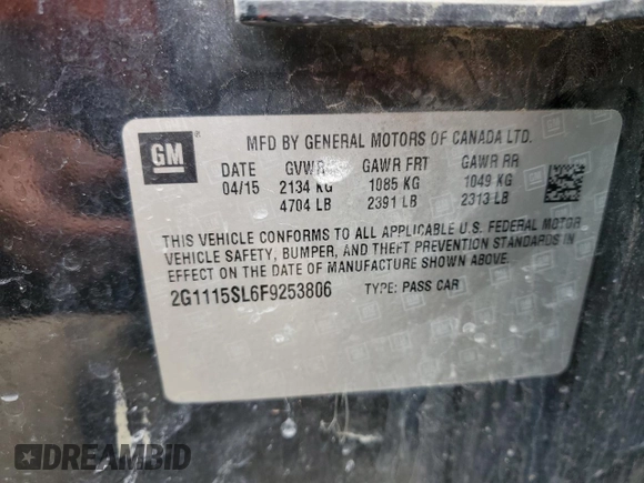 2015 Chevrolet Impala LT with VIN 2G1115SL6F9253806, listed as a Copart auction lot 55650595 with 136,910 mi miles and Salvage Title. Bid and sale history available at DreamBid. Image 12.