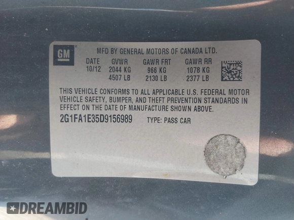 2013 Chevrolet Camaro LS с VIN 2G1FA1E35D9156989, выставлен на аукционе IAAI как лот 41999082 с пробегом 168 616 миль миль и . История ставок и продаж доступна на DreamBid. Изображение 9.