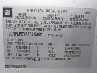 2010 Chevrolet Equinox LT w/2LT with VIN 2CNFLPEY6A6245981, listed as a IAAI auction lot 41878343 with 206,832 mi miles. Bid and sale history available at carsss.com. Image 9.
