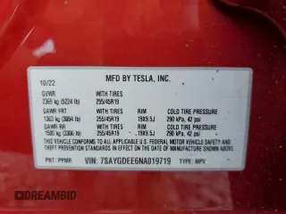2022 Tesla Model Y Long Range z VIN 7SAYGDEE6NA019719, wystawiony jako Copart lot #52945125 z przebiegiem 9102 mil mil oraz Szkody całkowita. Historia ofert i sprzedaży dostępna na DreamBid. Obrazek 12.