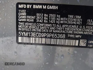 2023 BMW X3 M with VIN 5YM13EC09P9P65368, listed as a IAAI auction lot 41750837 with 27,708 mi miles. Bid and sale history available at carsss.com. Image 9.