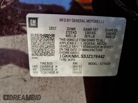 2018 GMC Acadia SLT with VIN 1GKKNMLS3JZ179442, listed as a Copart auction lot 43127235 with 29,599 mi miles and Non Repairable. Bid and sale history available at carsss.com. Image 13.