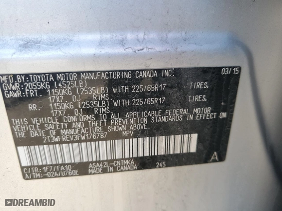 2015 Toyota RAV4 XLE with VIN 2T3WFREV3FW176787, listed as a Copart auction lot 49792205 with 132,520 mi miles and Salvage Title. Bid and sale history available at carsss.com. Image 14.
