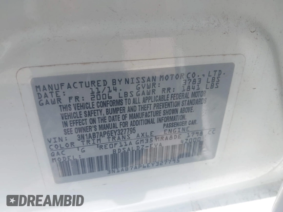 2014 Nissan Sentra SV with VIN 3N1AB7AP6EY327795, listed as a IAAI auction lot 42553929 with 126,138 mi miles and . Bid and sale history available at DreamBid. Image 9.