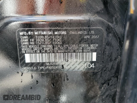 2022 Mitsubishi Mirage ES z VIN ML32FUFJ7NHF08088, wystawiony jako Copart lot #65841524 z przebiegiem 62 289 mil mil oraz Szkoda całkowita • Salvage title. Historia ofert i sprzedaży dostępna na DreamBid. Obrazek 13.