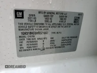 2017 GMC Yukon SLT with VIN 1GKS1BKC5HR321682, listed as a Copart auction lot 88432205 with 109,017 mi miles and Salvage Title. Bid and sale history available at carsss.com. Image 13.