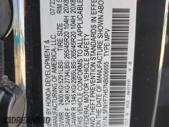 2022 Honda Passport EX-L z VIN 5FNYF7H57NB006655, wystawiony jako Copart lot #48693295 z przebiegiem 38 579 mil mil oraz Szkoda całkowita • Salvage title. Historia ofert i sprzedaży dostępna na DreamBid. Obrazek 15.