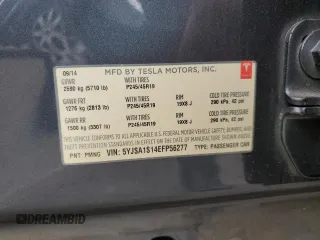 2014 Tesla Model S 60 with VIN 5YJSA1S14EFP56277, listed as a Copart auction lot 57162685 with Not provided miles and Salvage title. Bid and sale history available at DreamBid. Image 13.