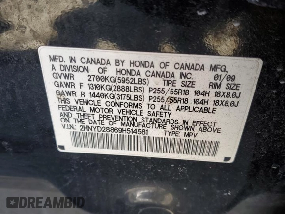2009 Acura MDX Sport/Entertainment Pkg with VIN 2HNYD28869H514581, listed as a Copart auction lot 50943735 with 202,536 mi miles and Salvage Title. Bid and sale history available at carsss.com. Image 13.