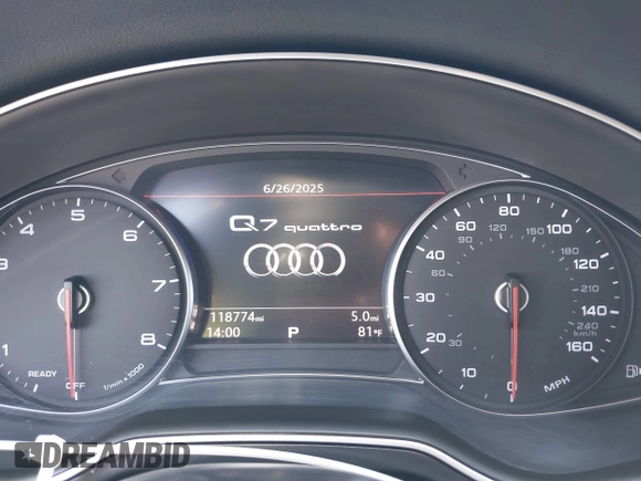 2017 Audi Q7 Premium Plus with VIN WA1LAAF79HD033100, listed as a IAAI auction lot 42614847 with 118,774 mi miles and . Bid and sale history available at DreamBid. Image 7.