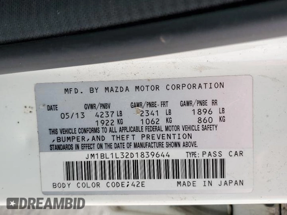 2013 Mazda 3 Mazdaspeed3 Touring with VIN JM1BL1L32D1839644, listed as a Copart auction lot 86135524 with 105,358 mi miles and Salvage Title. Bid and sale history available at DreamBid. Image 13.