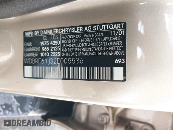2002 Mercedes-Benz C 230/260/280/320 z VIN WDBRF61J32E005536, wystawiony jako IAAI lot #42527472 z przebiegiem 9 601 mil mil oraz . Historia ofert i sprzedaży dostępna na DreamBid. Obrazek 9.