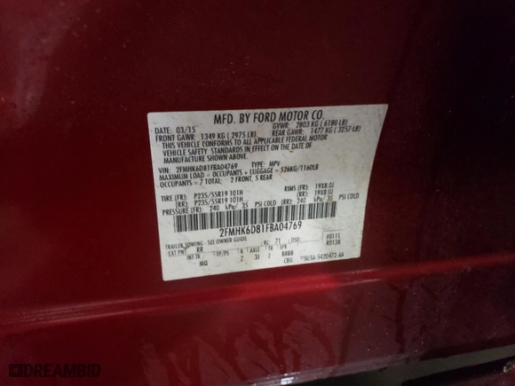 2015 Ford Flex Limited with VIN 2FMHK6D81FBA04769, listed as a Copart auction lot 78247664 with 141,730 mi miles and Salvage Title. Bid and sale history available at carsss.com. Image 15.