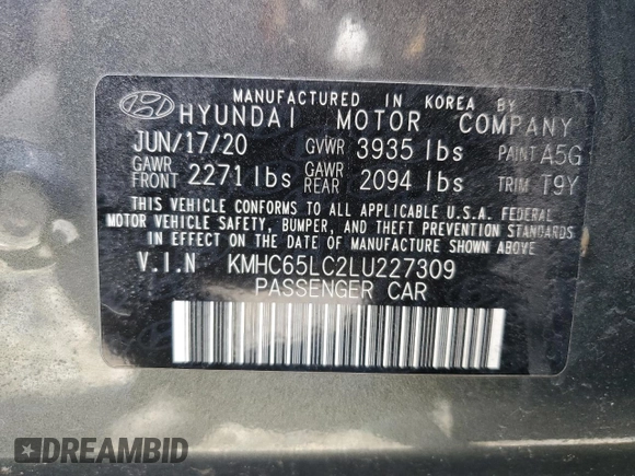 2020 Hyundai Ioniq Blue with VIN KMHC65LC2LU227309, listed as a Copart auction lot 51577645 with 143,542 mi miles and Salvage title. Bid and sale history available at DreamBid. Image 14.