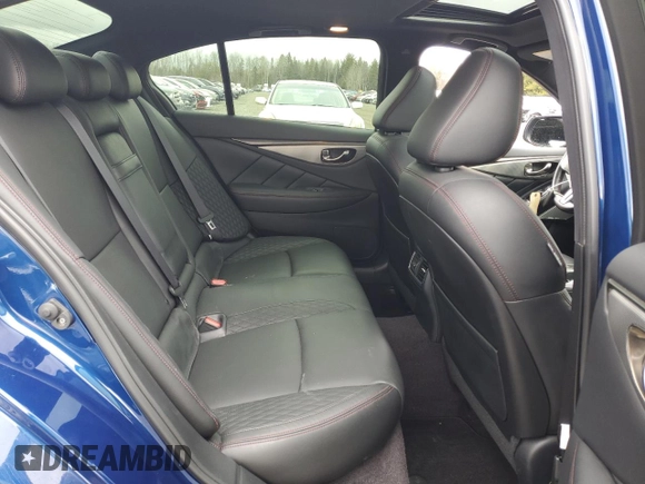 2020 Infiniti Q50 Red Sport 400 with VIN JN1FV7AR6LM660075, listed as a Copart auction lot 48220405 with 56,282 mi miles and Salvage Title. Bid and sale history available at carsss.com. Image 10.