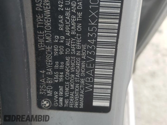 2005 BMW 3 Series 325i with VIN WBAEV33435KX10865, listed as a Copart auction lot 44356145 with 130,210 mi miles and Salvage Title. Bid and sale history available at carsss.com. Image 12.