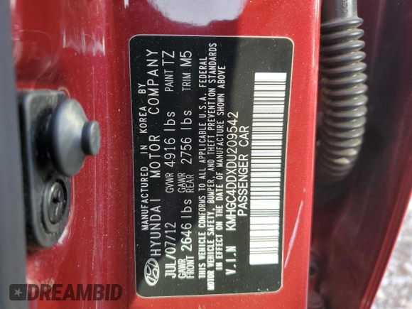 2013 Hyundai Genesis 3.8L z VIN KMHGC4DDXDU209542, wystawiony jako Copart lot #60845625 z przebiegiem 224 186 mil mil oraz Szkoda całkowita • Salvage title. Historia ofert i sprzedaży dostępna na DreamBid. Obrazek 12.
