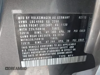 2013 Volkswagen Tiguan SEL with VIN WVGBV3AX1DW595673, listed as a IAAI auction lot 42140263 with 77,457 mi miles and . Bid and sale history available at DreamBid. Image 9.