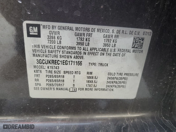 2014 Chevrolet Silverado 1500 LT with VIN 3GCUKREC1EG171166, listed as a Copart auction lot 46811205 with 94,495 mi miles and Clean Title. Bid and sale history available at carsss.com. Image 12.